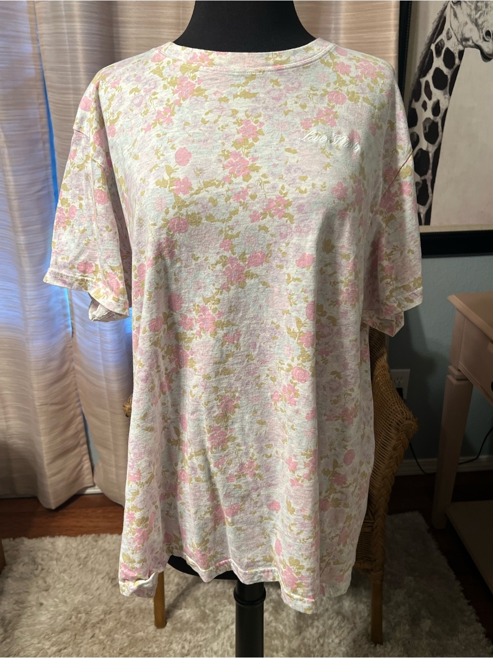 Victoria's Secret Pink and Cream Floral Short Sleeve Tee